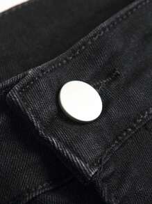 Manfinity Roughcore Quần Jeans Rách Họa Tiết Chữ Cotton Nam Ôm Vừa Quần Jeans Đen Trơn Ôm Vừa Quần Jeans Cargo Đen Đã Giặt, Dành Cho Chồng, Quà Tặng Bạn Trai - màu đen - Xem 7