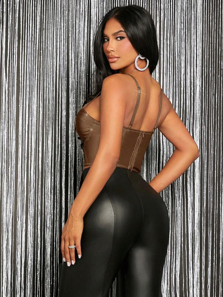 Solid Fashion Metallic Bustier Crop Cami Top