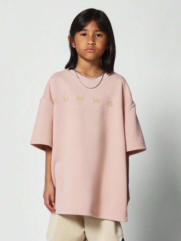 SUMWON Kids Unisex Oversized Fit Short Sleeve Tee With Front Graphic Print