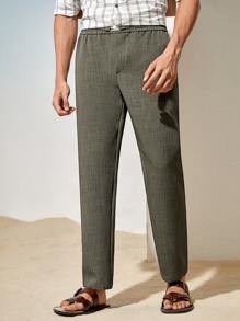 AKNOTIC Business Casual 男士易打理梭织休闲直筒裤，带口袋 - 軍綠色 - 查看 7