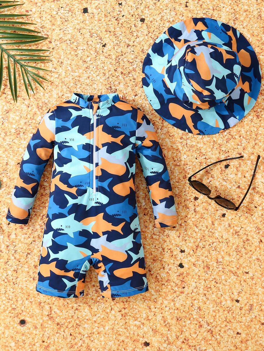 嬰兒男寶寶簡約印花可愛泳衣 - 彩色 - 查看 1