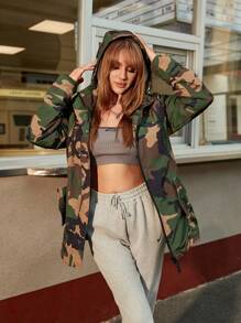 Apperloth A Camo Print Zip Up Hooded Padded Coat - Multicolor - View 5