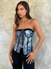 Aloruh Women's Elegant Party Fashion Casual Vacation Concert Music Festival Commuting Daily Zipper Tube Top - Multicolor - View 4