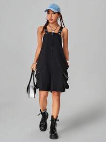 Coolane 女士戶外活動工裝風超大口袋吊帶連身褲 - 黑色 - 查看 1