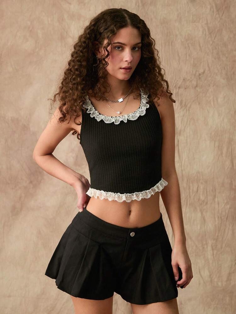 Summer Women New Preppy Style Sleeveless Slim Fit Patchwork Crop Top
