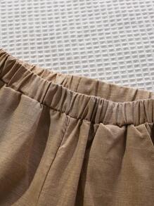 3pcs/Set Toddler Boys' Holiday Leisure Coconut Leaf Printed Collared Shirt, Solid Round Neck T-Shirt, And Shorts Outfit For Spring And Summer Vacation