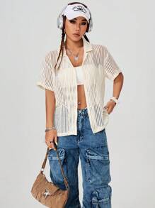 Coolane 街頭休閒質感布料女款短袖襯衫，適用於春夏男女通用