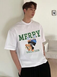 DAZY Camiseta masculina de verão com estampa de letter & ursinho teddy