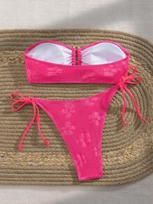 SHEIN Swim Ladies Solid Color Simple Strapless Bikini Set,Summer Beach - Hot Pink - View 6
