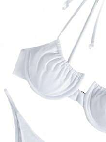 Swim Basics Bañador bikini con aro de hombros con cordón - Blanco - Ver 4