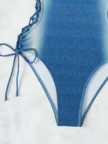 SHEIN Swim Traje de baño para mujeres con cordones de encaje y estampado en la parte superior