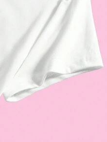 SHEIN EZwear Phụ Nữ Mùa Hè Y2K Mũ Hồng Yếu Tố Phương Tây Crop Áo Thun Bé Tee - trắng - Xem 4