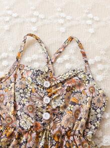 SHEIN Vintaside Kids Baby Girl Ditsy Floral Print Crisscross Backless Cami Jumpsuit