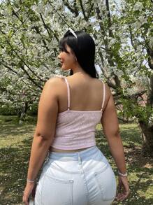 SHEIN WYWH Camisole de verano para mujeres de talla grande con textura de encaje y parches de tela empalmada