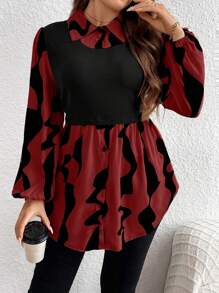 SHEIN LUNE Plus Size Women's Leopard Print Long Sleeve Shirt Collared Top Fall Women Top - Burgundy - View 5