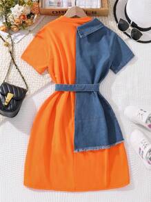 Tween Girl Traceable Patchwork Casual Dress - Multicolor - View 2