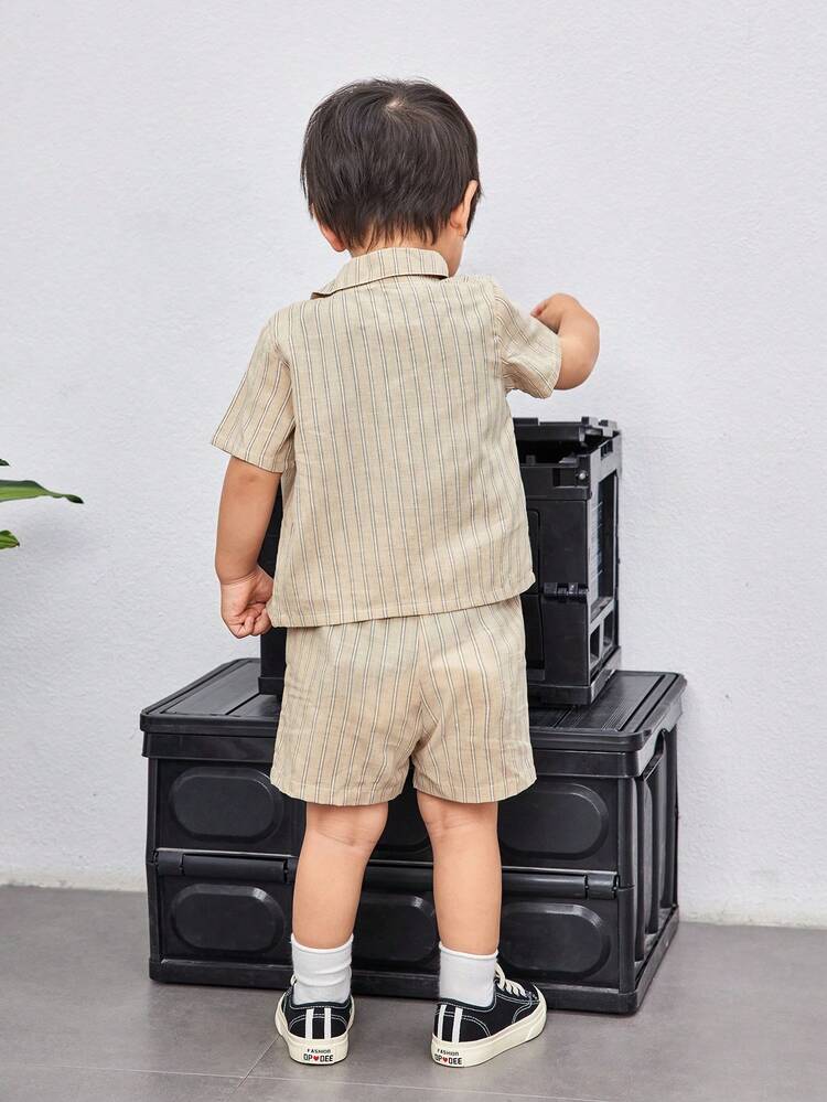 3pcs/Set Baby Boy Casual And Fashionable Basic Striped Fabric Outfits, Suitable For Spring And Summer Outdoor Activities.