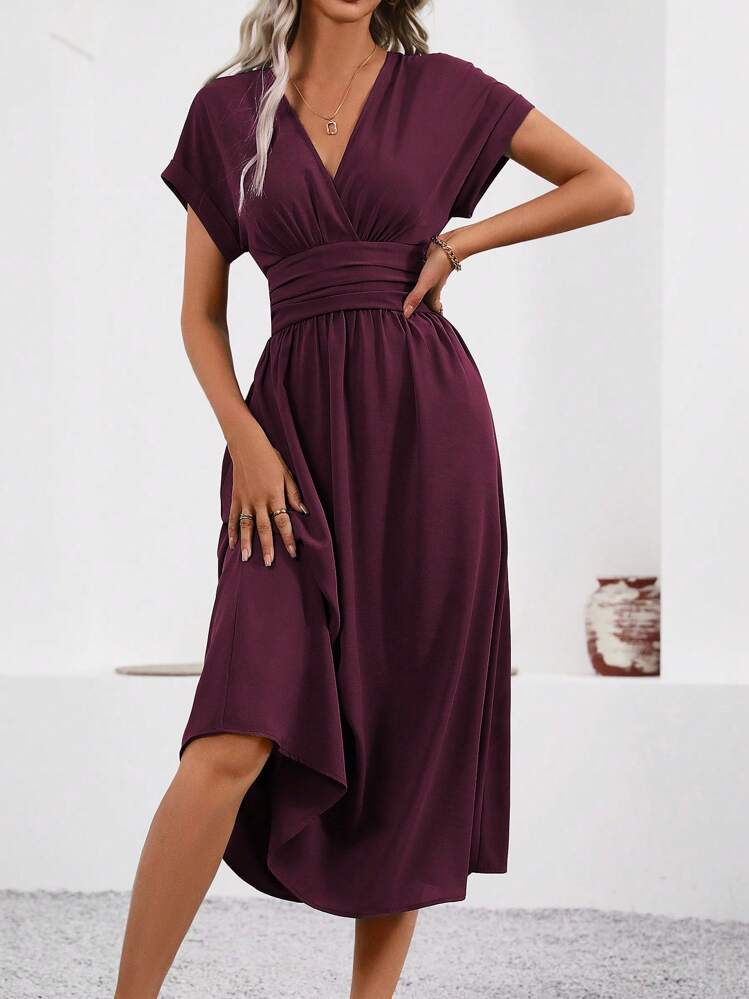 shein burgundy dress long shein formal dresses SHEIN Modely Burgundy Red Ladies' Solid Color Simple  Arabian Daily Mod