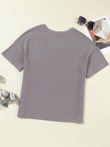 CILKOO Áo thun nữ tay ngắn cổ chữ V dáng rộng, có túi, thích hợp mặc mùa xuân/hè. - Xám - Xem 7