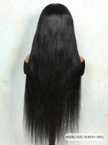 Transparent Lace Straight 13 X 4 Lace Front Wig With Bangs Real Human Hair Lace Frontal Closure Wig With Baby Hair Pre Plucked Natural Hairline Wig Natural Black Color - Natural Black - View 2