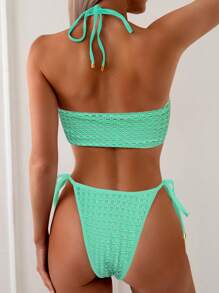 SHEIN Swim Women Solid Color Texture Bikini Set For Holiday, Beach And Pool,Summer Beach - Mint Green - View 2