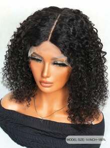 Transparent Lace Kinky Curly Bob T Part Lace Wigs Real Short Short Human Hair Lace Frontal Closure Wigs With Front Baby Hair Pre Plucked Natural Hairline Wig Natural Black Color