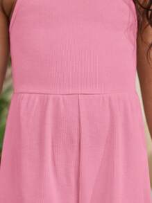 SHEIN Young Girl Knitted Plain Jumpsuit With Shoulder Straps For Spring And Summer Vacation And Leisure