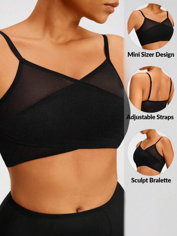 SHEIN Shape Top crop cu tiv asimetric din plasă îmbinată, cu bretele de umăr, pentru modelarea corpului