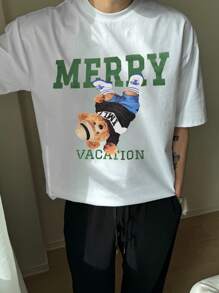 DAZY Camiseta masculina de verão com estampa de letter & ursinho teddy