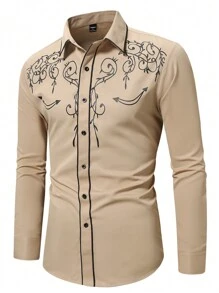 Manfinity Nomadique Men Casual Simple Printed Long Sleeve Shirt - Khaki - View 6