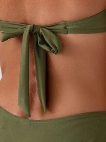 Swim Chiccia Conjunto de bikini de moda para mujeres de playa de verano con diseño simple de plisado - Marrón - Ver 4