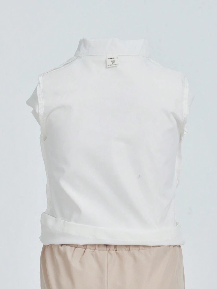 Young Boy Bow Front Shirt & Suspender Pants