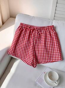 Comfortcana Women Red Plaid Woven Loose Casual Shorts