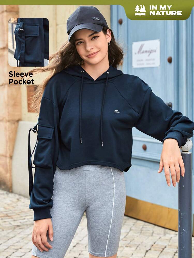 Letter Graphic Drawstring Outdoor Sweatshirt