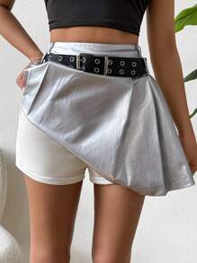 Chiquease Pantalones cortos plateados de línea A de moda para mujer - Plateado - Ver 6