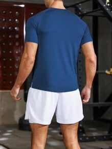 Gym Rark 男士字母印花插肩短袖休闲健身运动T恤修身圆领运动套装 - 藍色 - 查看 7