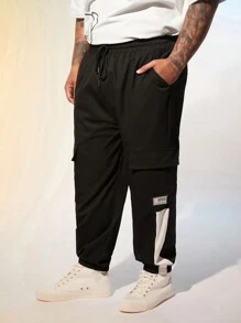 Manfinity VCAY Men Plus Size Woven Casual Patchwork Elastic Cuffed Cargo Long Pants - Black - View 3