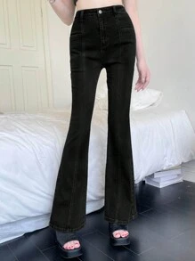 DAZY Jeans acampanados con bolsillos de uso diario casual para mujeres