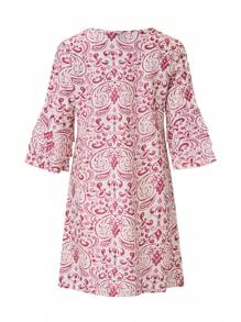 EMERY ROSE Women Fashionable Printed Ruffle Sleeve V-Neck Dress