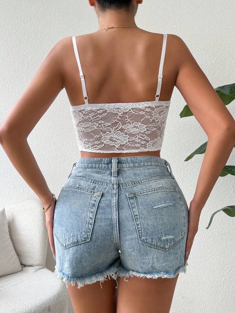 Women Summer Lace Twist Asymmetrical Hem Cami Top
