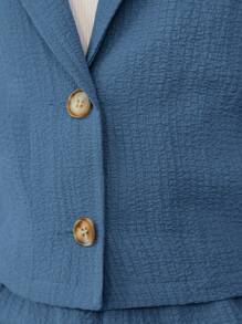 Young Girl Daily Street Style Solid Color Woven Turn Down Collar Shirt Set - Blue - View 5