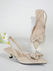 秋冬女士时尚尖头蝴蝶结舒适平底鞋，适合休闲装扮，优雅小猫跟，派对必备