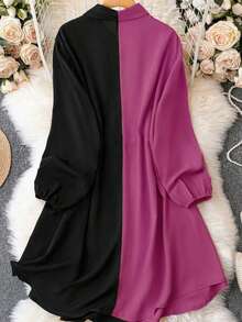 SHEIN LUNE Ladies" Phong cách nghỉ dưỡng Áo sơ mi cài cúc phía trước có tay áo màu khối giản dị - Màu Hồng Tươi - Xem 2
