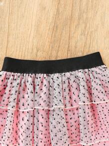 SHEIN Young Girl Summer New Gorgeous Wrap Blouse With Black Polka Dot Cake Skirt - Pink - View 4