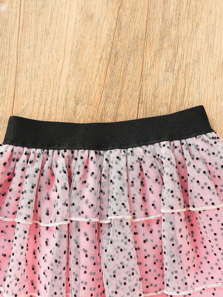 Young Girl Summer New Gorgeous Wrap Blouse With Black Polka Dot Cake Skirt