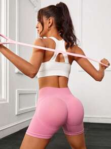 Easify SHEIN Sport Set di 3 shorts sportivi da donna, con vita alta, colori uniti, effetto contenitivo, adatti per palestra, bici e attività fisica