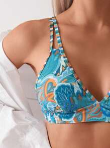 SHEIN Swim Bộ bikini in ngẫu nhiên Holiday Beach, bãi biển mùa hè - màu xanh lá - Xem 4