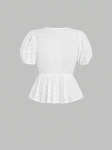 Sweetra Women Short-Sleeved Shirt With Tied Neckline And Ruffled Hem Y2K Outfit 