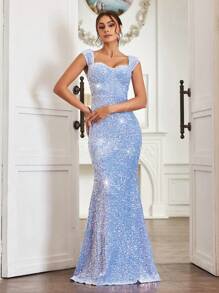 SHEIN Belle Đầm maxi đính sequin cổ tim dáng đuôi cá cho nữ, thích hợp dự tiệc ngày lễ, đầm dạ hội, đầm flapper gợi cảm, đầm ngắn bốn mùa, đầm cocktail ngắn cho tiệc năm mới, đầm thanh lịch cho nữ, trang phục năm mới cho nữ, đầm cocktail ngắn cho tiệc năm mới, đầm ngắn cho nữ, trang phục đi xem hòa nhạc cho nữ, trang phục đi nghỉ mát cho nữ. - Màu xanh nhạt - Xem 6