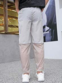 Pantalones casuales para jóvenes con cordón ajustable en la cintura y bolsillos en un unicolor - Gris - Ver 2